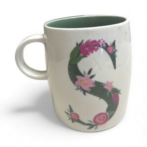 Modern Expressions Floral Letter “S” Ceramic Mug | White & Green